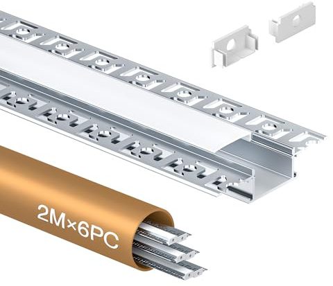 Shine Plus LED Aluminium Profil 2m U-Form – 6er Set Lichtdiffusor-Schiene inkl. Abdeckung & Endkappen, Trockenbauprofil für LED-Streifen, Aluprofil Innenbreite: 20,2 mm für Wand & Decke