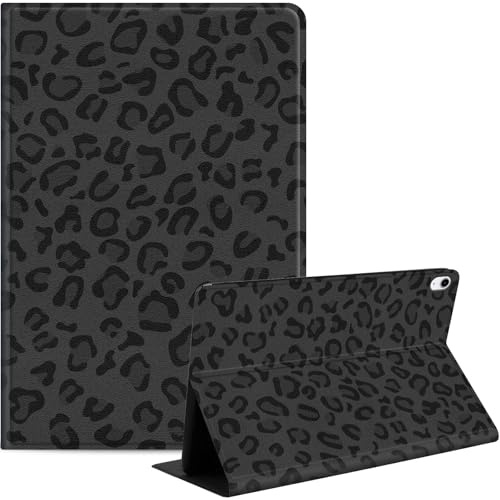Hülle für iPad (A16) 11. Generation 11 Zoll 2025/iPad 10. Generation 10,9 Zoll 2022, Slim PU Leder Stand Cover mit Auto Wake/Sleep, Multi-Winkel-Ansicht & stoßfest, Schwarz Leopard Print