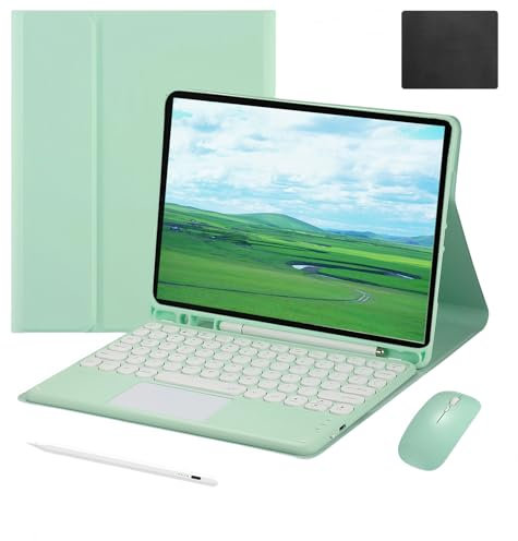 Étui pour Clavier pour Samsung Galaxy Tab S6 Lite 10.4 2024/2022/2020 (SM-P620/P25/P613/P619/P610/P615) avec Souris, Pavé Tactile Clavier sans Fil magnétique détachable avec Pencil