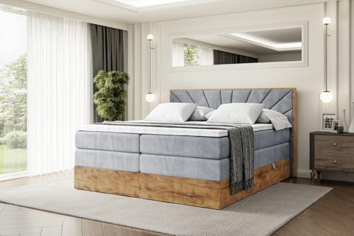 ALTDECOR Boxbett mit H3 H4 Matratze LOLLI6 King - 200x200 - Grau | Lattenrost, Topper, Boxspringbett mit Bettkasten, Bett mit Stauraum, Doppelbett, Polsterbett