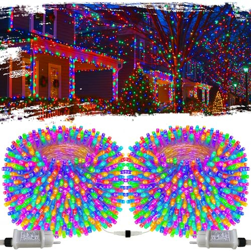 [2 Stück] LED Lichterkette Außen Bunt 200LED 22M, Insgesamt 44m 400 LED Lichterkette Weihnachtsbaum Innen mit Stecker/Timer, Transparente Kabel, Wasserdicht Lichterketten für Weihnachtsbeleuchtung