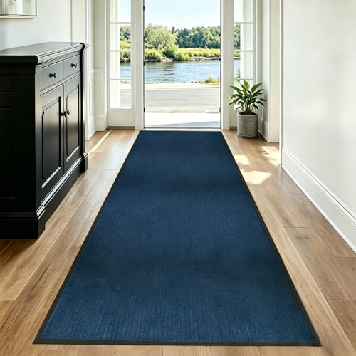 MYOYAY Teppich Läufer Flur, 90 × 300 cm rutschfest Schmutzfangmatte Meterware, Teppichläufer Waschbar Flurteppich Küchenteppich für Flur, Innen, Eingangstüren, Wohnzimmer - Blau
