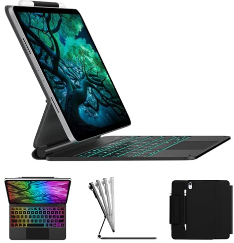 typecase Edge iPad A16 11th/10th Gen Keyboard Case, Floating Magnetic Stand | Multi-Touch Trackpad, 11-Color Backlit Keyboard, Pencil Holder; Fits iPad A16 11″ (2025) & 10th Gen 10.9″ (2022), Black