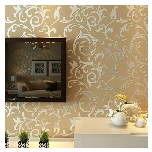 Tapete Tapete Rolle Wohnzimmer Schlafzimmer Wandverkleidungen Silber Floral Luxus Papier Wohnkultur(Beige,9.5mx53cm)