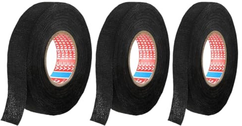 FHRYNA 3 pezzi nastro in tessuto per auto 15m, nastro adesivo telato per tessuti, nastro isolante nero, Isolante in Cotone(9mm/15mm/19mm)