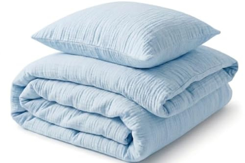 MBESZKA Musselin Baby Bettwäsche Set 90x120 + 40x60 cm 100% Baumwolle – Kinderbettwäsche Bügelfrei Öko-Tex Weich & Atmungsaktiv – Ideal als Baby Shower Geschenk & zur Geburt, Blau