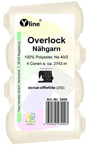 4 Stück Spulen Overlock - Nähgarn, off weiß - ecrue, a. 2743 m, NE 40/2, 100% Polyester, Nähfaden, Nähmaschinen Garn, (0,01 € / 10 m), 3000