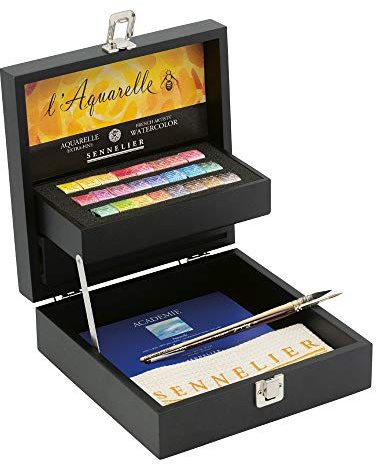 SENNELIER Französische Künstler-Aquarell-Holzbox, 28-teiliges Set, mehrfarbig