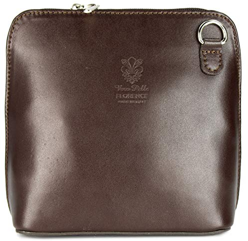 Belli italienische Ledertasche Damen Umhängetasche klein Handtasche Schultertasche Abendtasche in dunkelbraun - 17x16,5x8,5 cm (B x H x T)