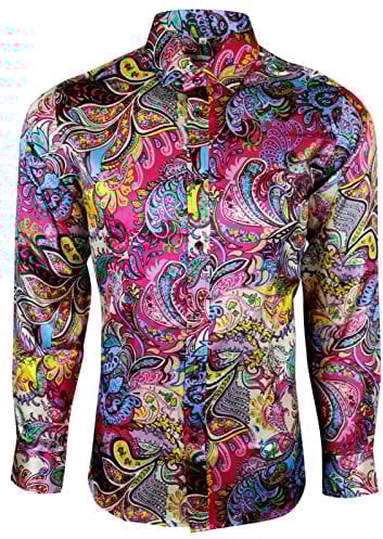 Dominic Stefano Men's Shirts Button Down Luxury Satin Printed Patterned British Tailored Long Sleeve Party Casual Fancy Formal Men's Dress Shite Shirts 425 (XXL, Red)