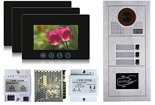 VIDEOCITOFONO 2 FILI 1 2 3 4 MONITOR LCD TOUCH FAMILIARE BIFAMILIARE CONDOMINIALE TELECAMERA (Kit Trifamiliare Completo)