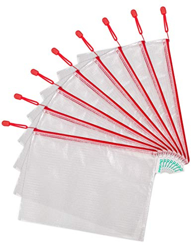 Djois, 509003 - Reißverschlusstasche, A4, Rot, 8 Stück, Verstärkte Zip-Taschen, Ultra-Robustes Material, Reißfest, Perfekt für Dokumente, Thematische Organisation