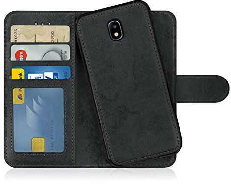 MyGadget Flip Case für Samsung Galaxy J5 [ 2017 ] - [ abnehmbare Magnet Hülle ] - Handyhülle aus Kunstleder - [ Klapphülle mit Kartenfach ] Schutzhülle in Grau Schwarz