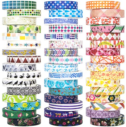Forwaarss 48 Rolls Washi Tape Set - 8mm Wide, Colorful Flower Style Design, Decorative Masking Tape for DIY Craft Scrapbooking Gift Wrapping