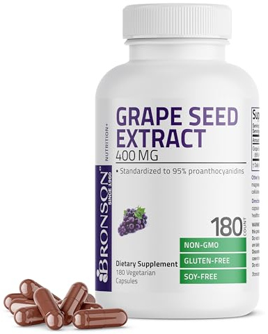 Bronson Grape Seed Extract 400 mg - Antioxidant & Immune Support - Standardized Extract with 95% Proanthocyanidins- Non GMO, 180 Vegetarian Capsules