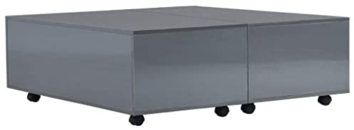 vidaXL Couchtisch Ausziehbar mit Rädern Beistelltisch Wohnzimmertisch Sofatisch Kaffeetisch Ausziehtisch Hochglanz-Grau 100x100x35cm