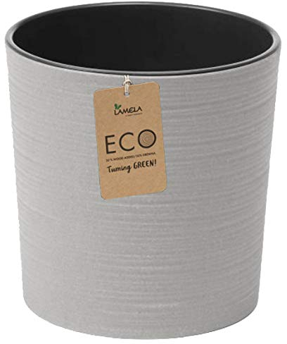 Muddy Hands Eco Friendly Chisel Plant Pot Indoor Home Outdoor Garden Square Flower Planter - Made from Recycled Plastic & Wood (Large Round, Grey)