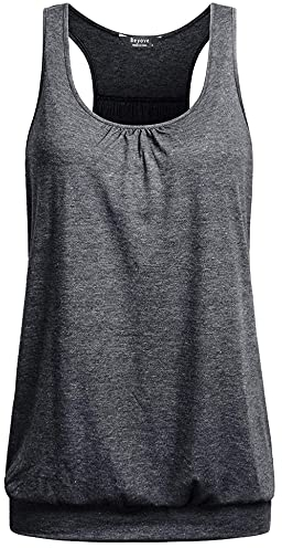 UNibelle Tank Top Damen Yoga Shirt Lauf Sporttop Unifarben Tanktop Ärmellos Racerback Fitness Oberteil, Dunkelgrau, XXL