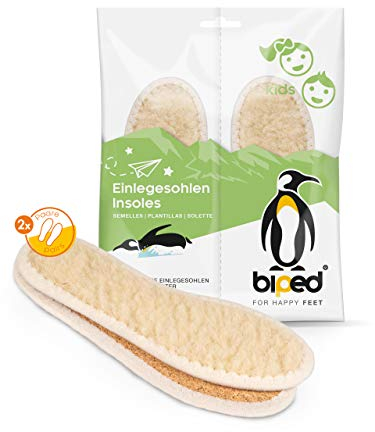 biped 2 Paar Kinder Einlegesohlen mit echter Schafswolle und Natur Kork - warm und isolierend - natürliche Thermo Schuheinlagen aus Wolle für Winterschuhe und Stiefel z2765(33)