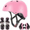 casco regolabile per bambini e set di protezioni ginocchiere gomitiere polsiere (pink, M(8-13 Years Old))