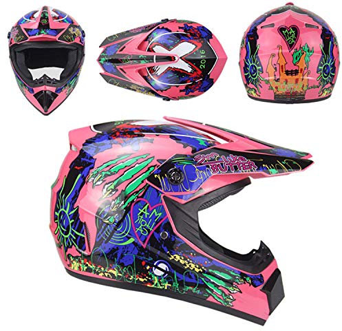 Casque de Moto intégral pour Jeunes, Casque de Moto Tout-Terrain MX ATV Scooter pour Hommes et Femmes Adultes, Certification Dot (Pink,S)