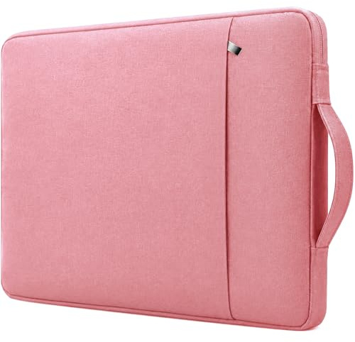 RAINYEAR 15.6 Inch Laptop Sleeve Polyester Bag with Front Pocket, Pink | Compatible with 15.6 Notebook Computer Chromebook, Handbag with Handle Strap Padded Briefcase Waterproof Protective Case