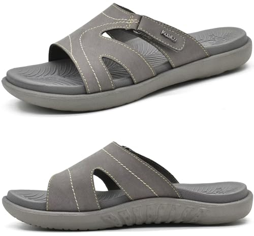 KuaiLu Chanclas Mujer Moda Ortopedicas Comodas Soporte del Arco Chancletas Baño Verano Cool Playa Piscina Ligera Abierta Sandalias Antideslizante Goma Suela Gris 42