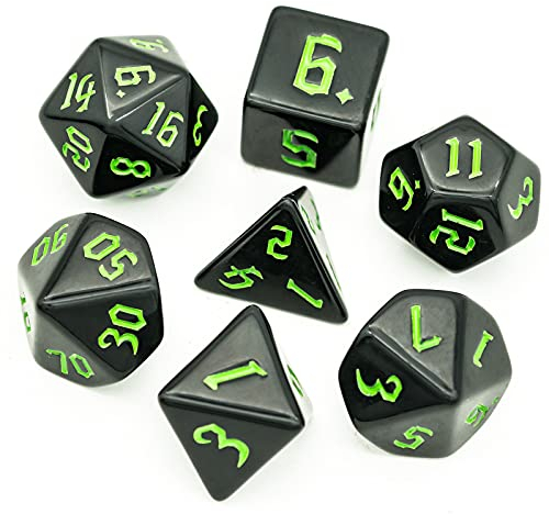 Pen and Paper Würfel Set - 7-teiliges, Midnight Edition, polyedrische Rollenspiel-Würfel, für Dungeons and Dragons (D&D), Das Schwarze Auge (DSA), Aborea, Splittermond, Shadowrun (grün)