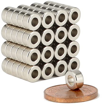 Neodym Magnet Ringmagnete - Magnet Mit Loch Bohrung 3mm - Runder Ring Magnet 6mm x 3mm Scheiben Magnete Stark - Flach Rund - Magnetring Stark [100 Stück]