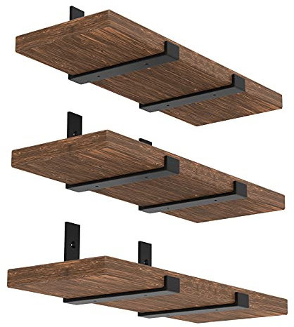 WEKIS 12 Inch Heavy Duty Floating Shelf Bracket, Wall Mounting Industrial Black Shelf Brackets, 1/5 Inch Thick Iron Metal Brackets for Shelves 6 Packs