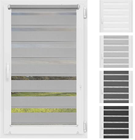 Atrium - Doppelrollo I Ohne Bohren I Duo Rollo für Fenster I Fensterrollo Tag und Nacht I Einfache Montage Easy-Click I Sonnenschutz I Universalgriffe I Multi-Stop Funktion I 90 x 150 cm - Hellgrau