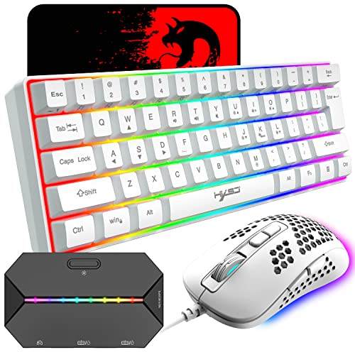 60 % verkabelte, kompakte Gaming-Tastatur, 61 Tasten, 11 RGB, volle Tasten, Anti-Ghosting + Kabelgebundene, leichte Gaming-Maus, 2400 dpi, optische Maus mit Wabenmuster, Adapter für PS4/Xbox-Gamer