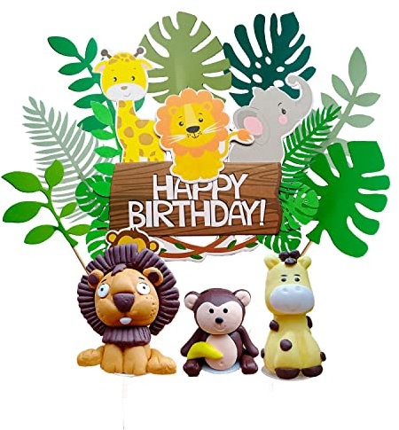HADIFUN Lot de 11 décorations de gâteau d'animaux de la jungle - Figurines d'animaux de safari - Jouets pour fête prénatale - Fête sur le thème de la forêt (animal de la jungle)