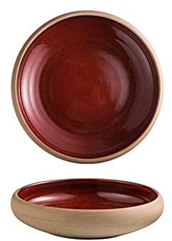 qujshop Plaque de Couleur Rouge Pâche Bol de Riz Céramique Plaque de légumes Rétro Vaisselle à la revêtement à Soupe Bol de poterie grossière (Size : Large)