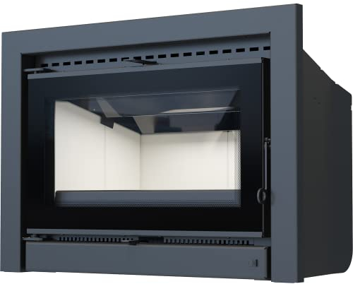 KRATKI KDZ K Geschlossener Kassetten-Kamineinsatz BImSchV2 konform 6kW Abgasauslass fi 160mm Schwarzer Stahl mit dekorativer Glasscheibe Thermotec Auskleidung 73x52cm