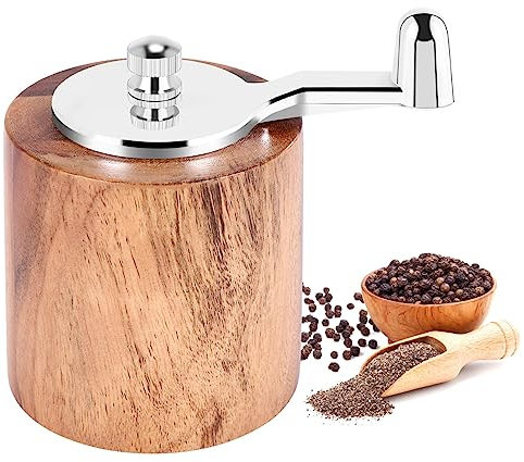 Lazycloud à sel et à poivre - Avec manivelle - En bois - Avec rotor en céramique et réglable