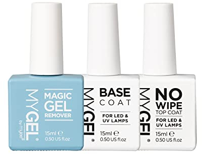 MYGEL by Mylee Gel-Nagellack Legend Trio-Set 3x15ml, No-Wipe Top Coat + Base Coat + Magic Gel Remover, UV/LED-Soak-Off, Nagelkunst, Maniküre, Pediküre, Professionellen und Häuslichen Gebrauch