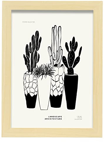 Nacnic Affiche avec paysages Noirs et Blancs. Cactus en Pot. Illustrations artistiques Modernes pour la décoration intérieure. A4 avec Cadre.