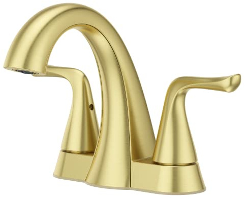 Pfister Willa Badezimmer-Wasserhahn, gebürstet, goldfarben, 2 Griffe, 10,2 cm, Mittelsatz, Badezimmer-Waschtischarmatur mit Druck- und Dichtung, Badezimmer-Abfluss, Übergangs-Badezimmer-Dekor,