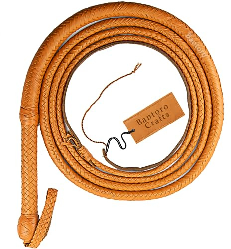 Bantoro Crafts Fouet en Cuir de Kangourou Fouet 16 Tresses Brins Cuir tressé Ventre de Fouet Robuste et Rembourrage en Cuir à l'intérieur Equitation Fouet craquant Fort (24 Pieds (7,3 Mètres))