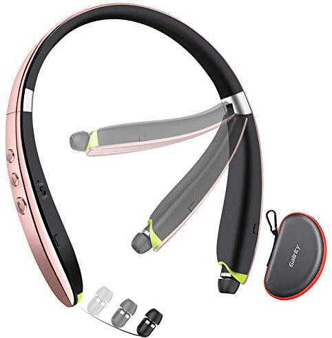 Bluetooth Headset, 2023 Upgraded Neckband Bluetooth Headphones with Retractable Earbuds, Noise Cancelling Stereo Earphones with Mic, Foldable Wireless Headphones for Sports Office with Carry Case