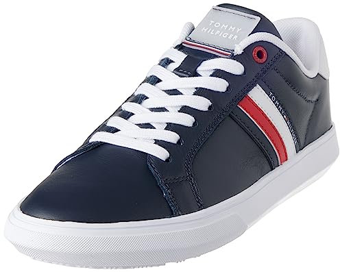 Tommy Hilfiger Men’s Essential Leather Low Top Cupsole Trainers, Blue (Desert Sky), 8