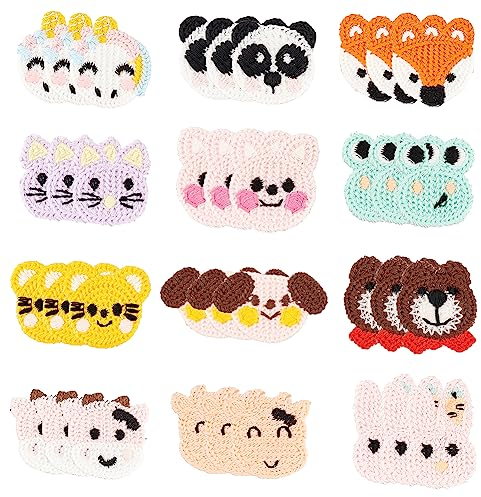 FINGERINSPIRE 36 Stück gehäkelte Tierkopf-Applikationen, gestrickte Maus/Kuh/Kaninchen/Frosch/Einhorn/Fuchs/Panda/Bär/Kuh/Hund, zum Aufnähen, Cartoon-Tier-Abzeichen, Reparatur, DIY-Dekoration