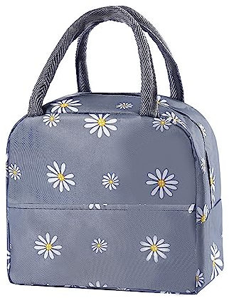 Insulated Lunch Bag Tote Bag for Women Wide Open Insulated Cooler Bag Water-Resistant Thermal Leak-Proof Lunch Organizer for Men Girls Outdoor Picnic Work (WhiteFlower)