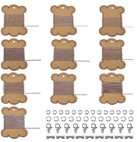 PandaHall 10 Rolls Stainless Steel Necklace Chains with Jump Rings Clasps for Jewelry Making