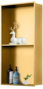 LYXXW Niche de Douche en Acier Inoxydable 304 Ancrage Mural Douche en Niche Murale Étagère de Douche Encastrée À Double Étagères pour Les Ustensiles Salle Bain, Niche Douche À Carreler,d'or