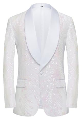 CARFFIV Men's Paillettes Velluto Stage Party Prom Wedding Dinner Symmetry Suit Jacket Blazer,Pink,S