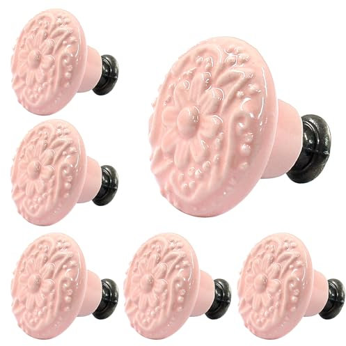 Piutouyar Pomos de cerámica rosa, pomos de armario de cocina, pomos de tocador retro, pomos de cajón, pomos de muebles y tiradores para cajones, aparadores, armarios, 34 mm de diámetro (10 unidades)