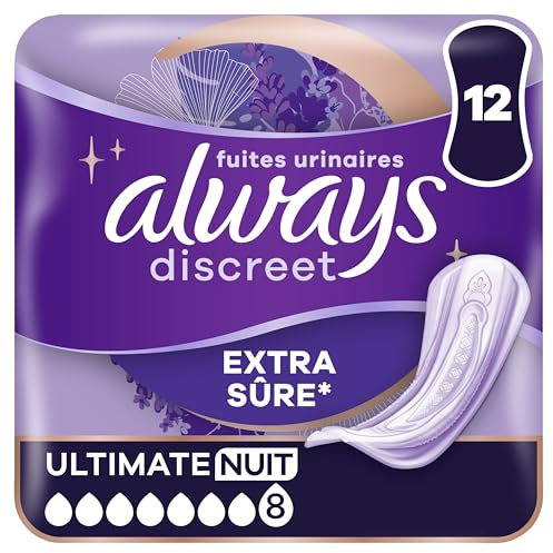 Always Discreet Serviettes Pour Fuites Urinaires Femmes Ultimate Nuit 12 Serviettes Protection Extra Sûre Et Discrétion Optimale