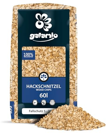 Holzhackschnitzel Fallschutz Hackschnitzel Mulch Natur Wald Kiefer Pinus Sylvestris Garten Dekor Holz Häcksel Fein 5-30mm 60l x 26 Sack 1.560l / 1 Palette Paligo